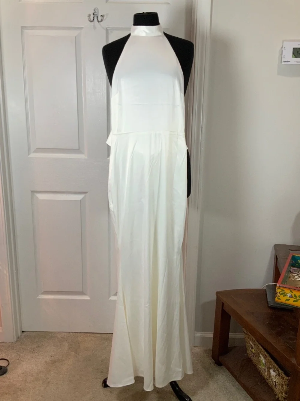 Saints and Secrets NWT White Satin Halter Maxi Dress Open Back Bow Bridal Small - Picture 2 of 12